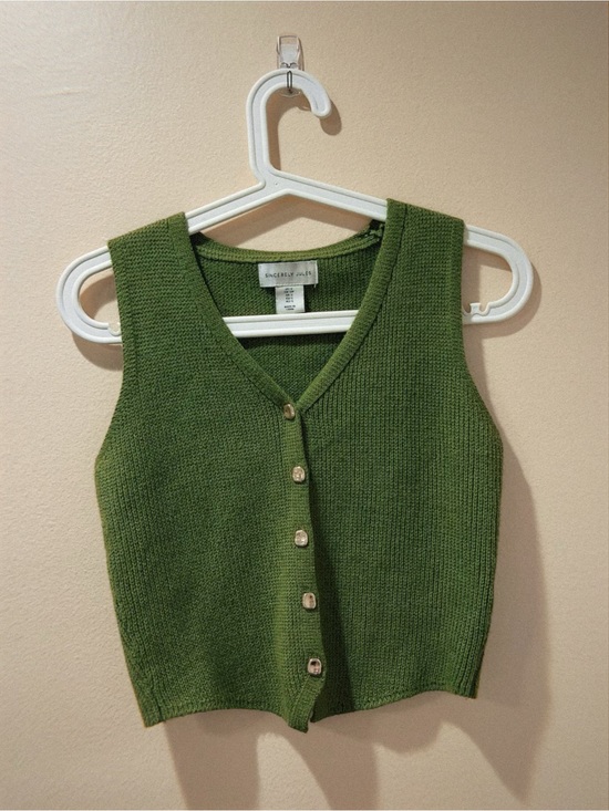 Sincerly Jules Sweaters - Sincerly Jules Olive Green Knit V-Neck Button Vest